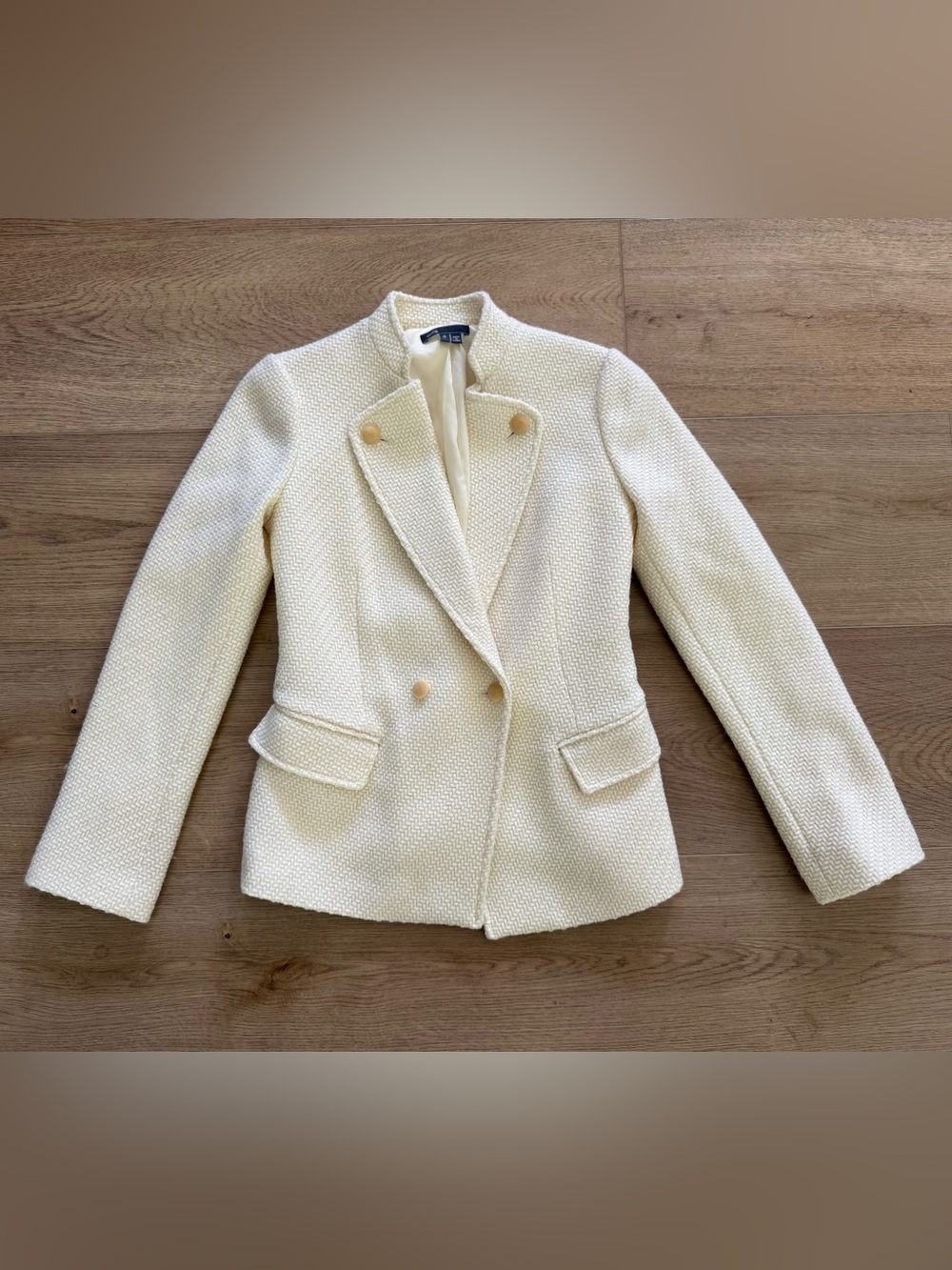 Vince Ivory Textured Wool Blend Double Breasted Blazer Jacket Size 0 - Picture 1 of 7
